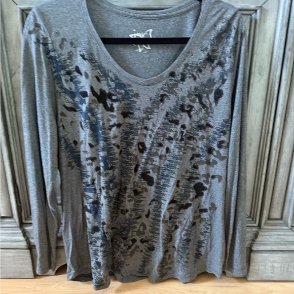 Gray Patterned Long Sleeve Top Size 16W - Picture 1 of 6